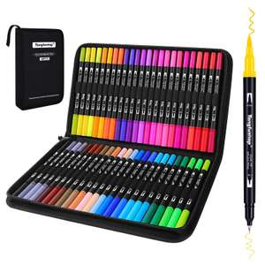 Feutres Coloriage 48 Couleurs, Aquarelle, Double Pointe Fine Brush Pen 0.4mm et 5mm (Via Coupon - Vendeur tiers)