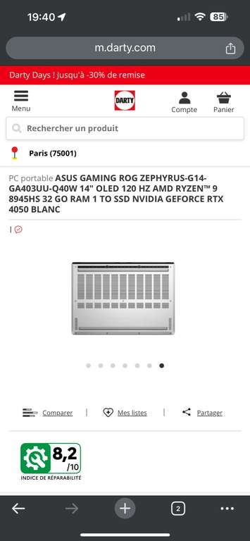 PC portable 14" Asus Gaming ROG Zephyrus G14-GA403UU-Q40W - OLED 120 HZ, Ryzen 9 8945HS, 32 Go RAM, 1 TO SSD