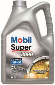 Huile moteur essence/diesel Mobil 5W30 (C3, SUPER 3000, Formula V) - 5L