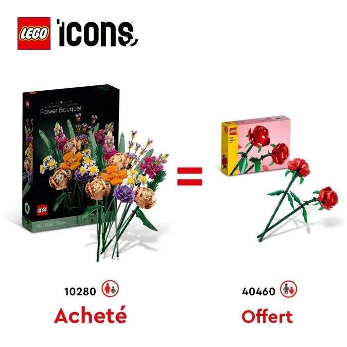LEGO 10313 Icons Bouquet de Fleurs Sauvages ou LEGO 10280 Bouquet + LEGO 40460 Creator Les Roses