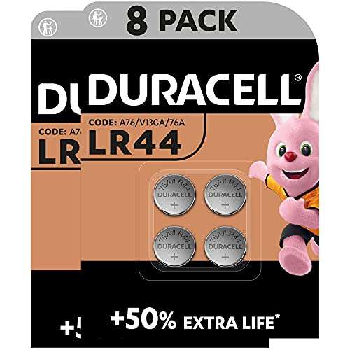 Lot de 8 piles bouton alcaline Duracell LR44 - 1,5V