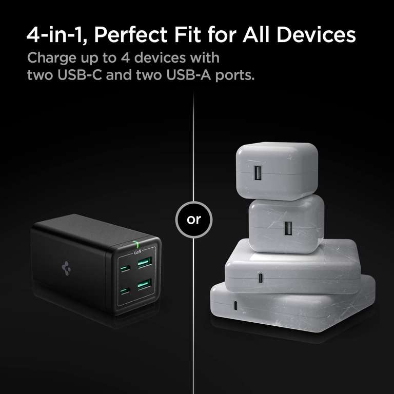 Chargeur USB-C Spigen - 120W, 4-Ports USB-C, Station de charge, 100W Via USB-C PD Type C (Vendeur tiers)