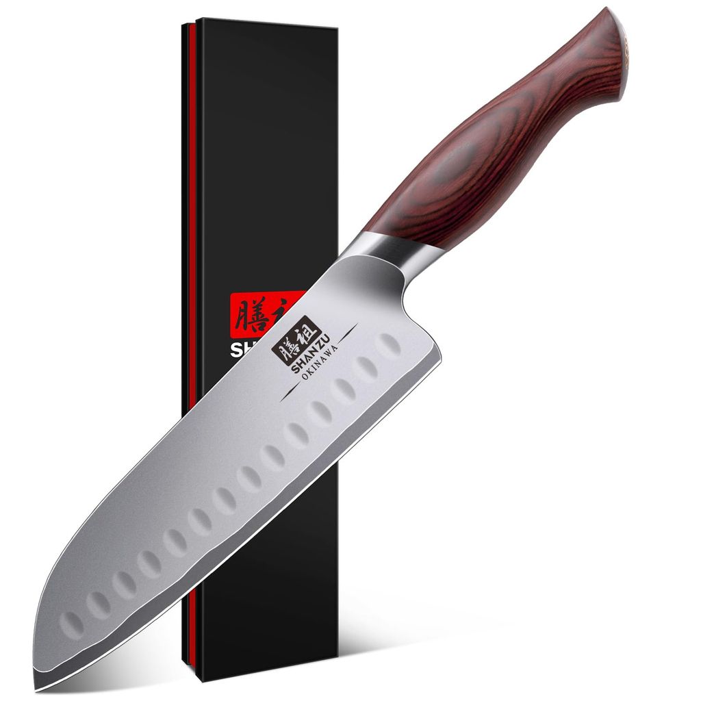 Couteau de Cuisine Santoku en acier Shan Zu 18 cm, Lame Ultra-tranchante à 12°, Acier Super Dur Japonais