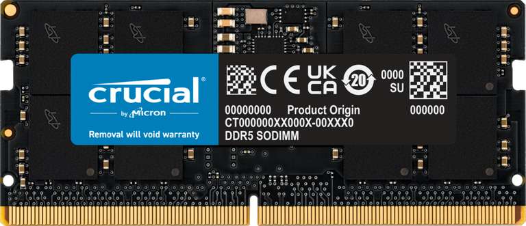 Kit Mémoire RAM DDR5 Crucial - 16 Go, 4800 MHz, CL40 (SODIMM ou UDIMM)