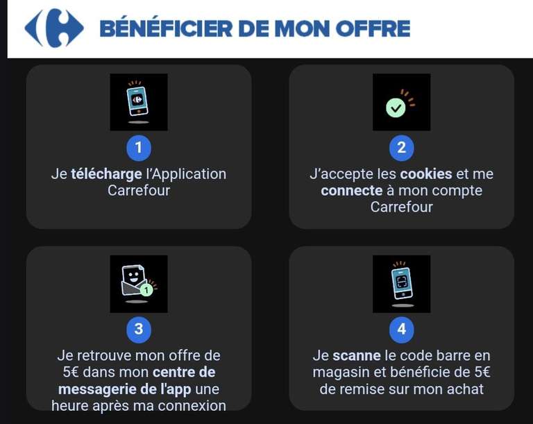 5€ Offerts (sans minimum d'achats) en téléchargent l'application Carrefour pour la première fois