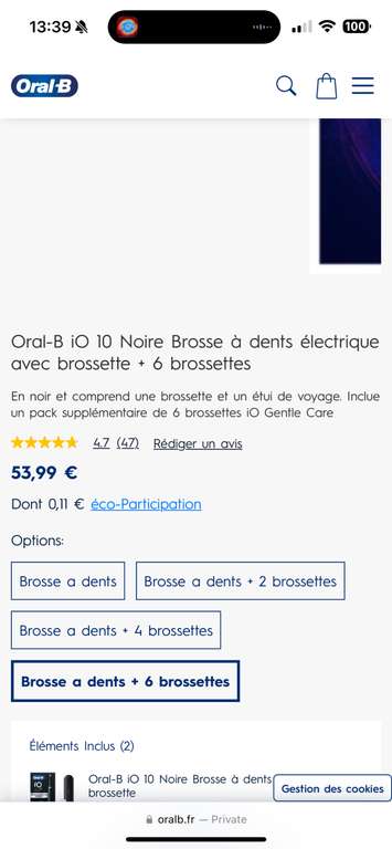 Brosse à dents électrique Oral-B iO Series 10 + 6 brossettes