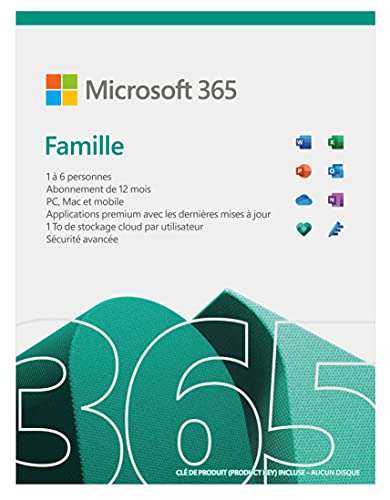 Licence Microsoft 365 Famille - 6 utilisateurs, 1 appareil, 1 an (Dématérialisé)