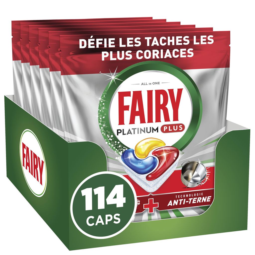 Tablettes Lave-vaisselle Fairy Platinum Plus Tout-en-1 - 114 Tablettes, 19x6 (via abonnement prévoyez et économisez)