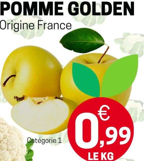 Pommes Golden en vrac Catégorie 1 Origine France - 1Kg