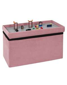 Coffre Banc pliable rose avec plaquette compatible Lego, Home Deco Factory