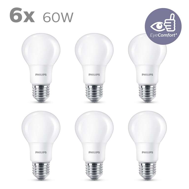 Philips Lighting ampoule LED Standard E27 60W Blanc Chaud Dépolie, 6 Unité  (Lot de 1)