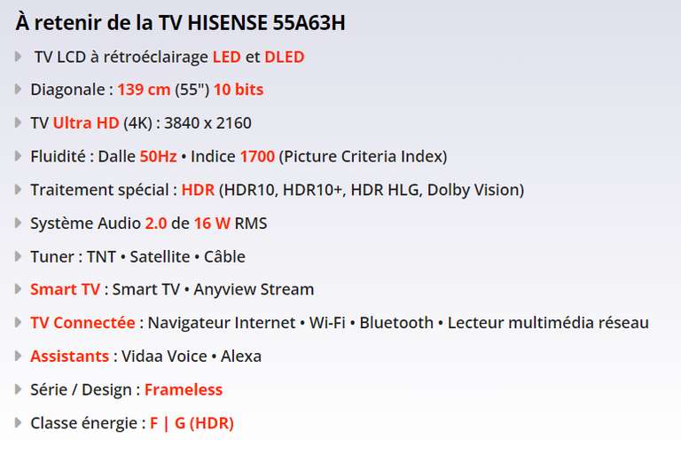TV 55" Hisense 55A63H - LCD, 4K UHD, Smart TV