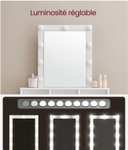 Coiffeuse VASAGLE avec miroir et ampoules - 80x40x145 cm, avec 2 tiroirs et 3 compartiments de rangement, sans tabouret (Vendeur Tiers)