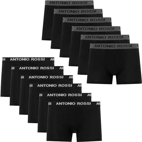 Lot de 12 Boxers Antonio Rossi ajustés pour Hommes - Noir, Taille S/L/XL/XXL