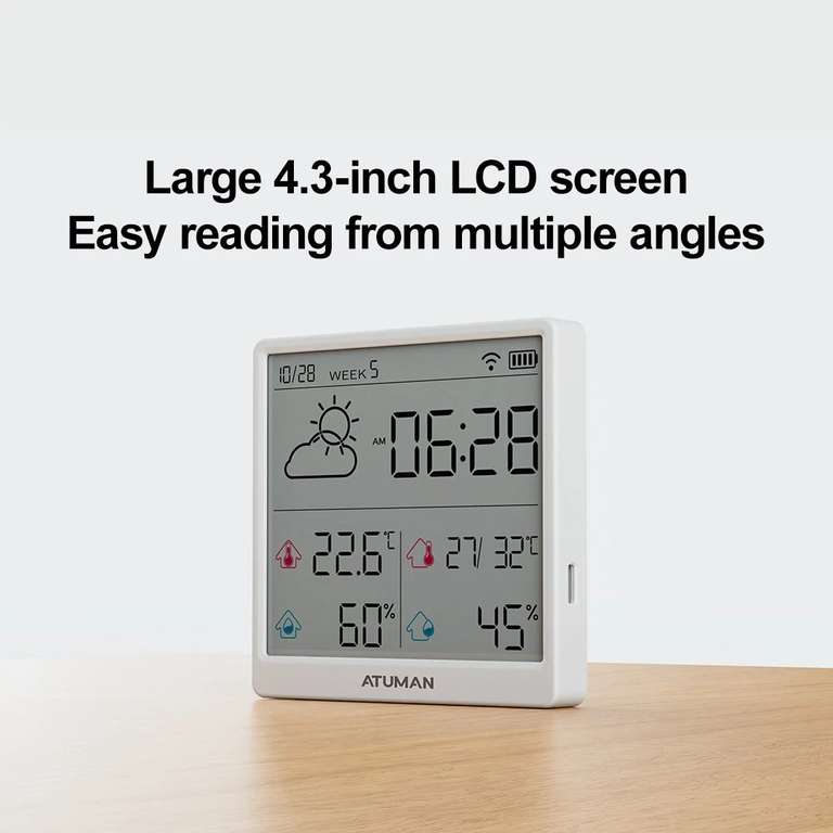 Hygromètre Xiaomi Duka Atuman TH3 - WiFi, Ecran LCD 4,3"., Batterie lithium recharge type-C, Fonction horloge et calendrier (