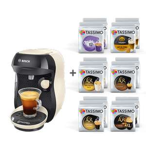 Machine à café Tassimo Happy Bosch Crème 1400W + 12 paquets de Cafés