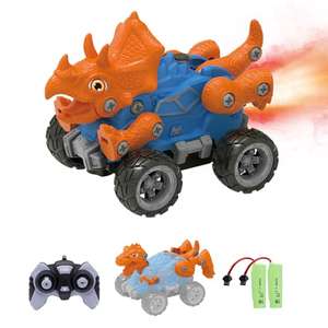 Voiture Monster Truck Dinosaure Télécommandée à Construire, 2 Formes Dino, avec lumières & Brume, jouet STEM (via coupon, vendeur tiers)