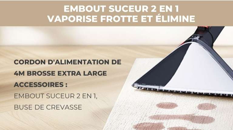 Nettoyeur-Détacheur Techwood TAN-6033 - Brosse Large, 2 Réservoirs, 600W - Pour Tapis, Sièges Auto - 10
