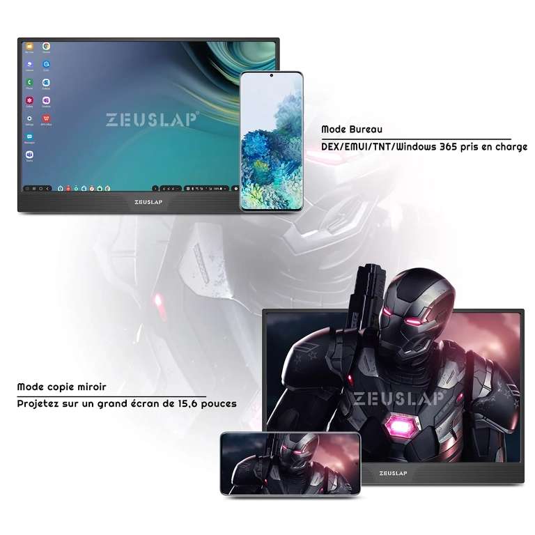 Écran portable Tactile 15,6" Zeuslap Z15ST - FHD IPS, 4 ms, 2x USB-C, Mini-HDMI, Haut-parleurs