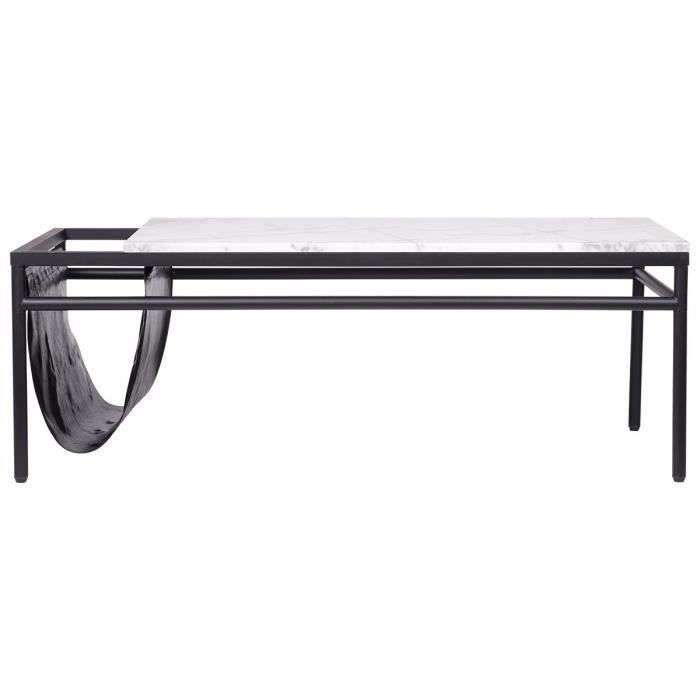 [CDAV] Table basse rectangulaire Marco - en métal et plateau verre / décor marbre, range-magazine intégré (+44.99€ CDAV)