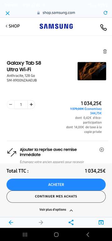 [Macif/Unidays/The Corner]Tablette Tactile 14.6" Galaxy tab S8 ultra - 128go (Via 200€ d'ODR)