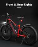 Vélo électrique Halo Knight H03, 1000 W, 48 V 19,2 Ah, pneu 27,5 x 3,0", vitesse max 50 km/h, autonomie max 90 km - Rouge