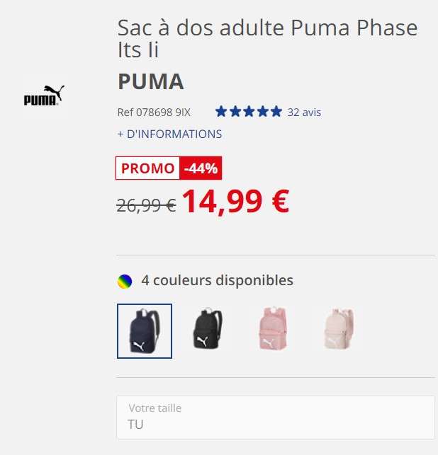 Sac à dos Puma Phase Its - Taille Unique, différents coloris