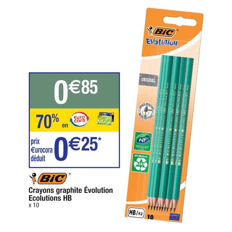 Paquet de 10 crayons BIC graphite Évolution HB (Via 0,59€ sur Carte Fidélité)