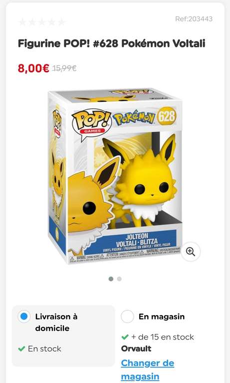 Figurine Pop! 504 Pokémon Carapuce ou 628 Pokémon Voltali (via retrait en magasin)