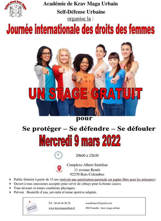 [Pour les femmes] Stage gratuit de self-défense - Académie de Krav Maga Urbain Bois-Colombes (92)