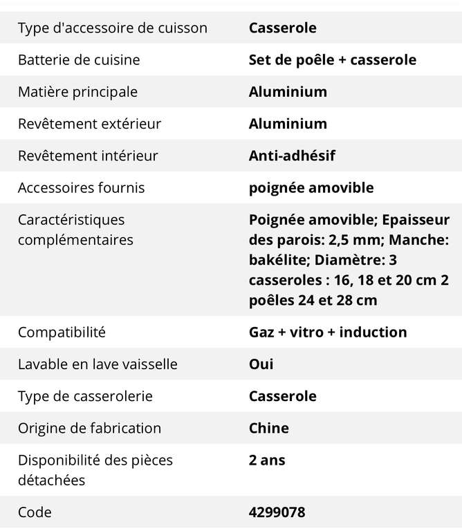 Batterie de cuisine Arthur Martin AM300B 6 pièces - Noir (Tous feux dont induction)