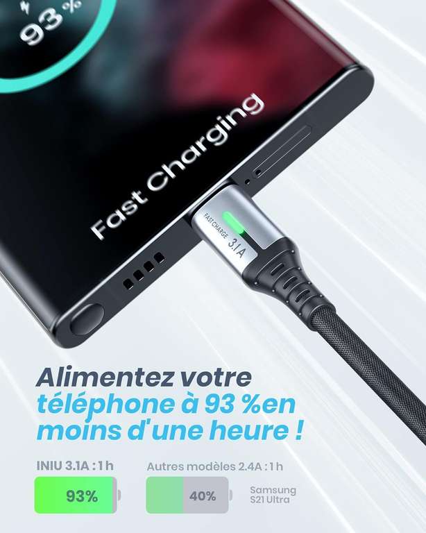 Chargeur USB C 45W pour Samsung, Embout Chargeur avec 3M Nylon