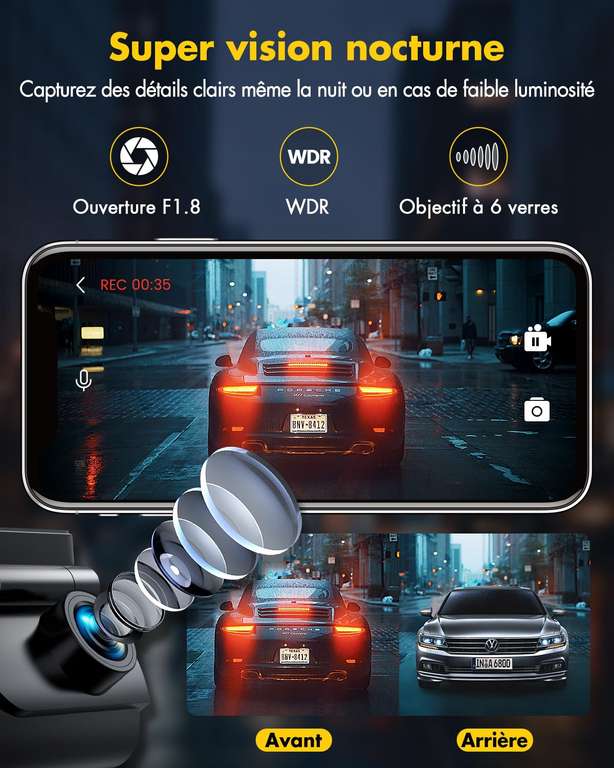 4K Dashcam Voiture Wi-FI GPS Caméra Voiture 3,18“ Dashcam Avant et Arrière  Grand Angle 170°, Caméra Embarquée Voiture G-Capteu[11] - Cdiscount Auto