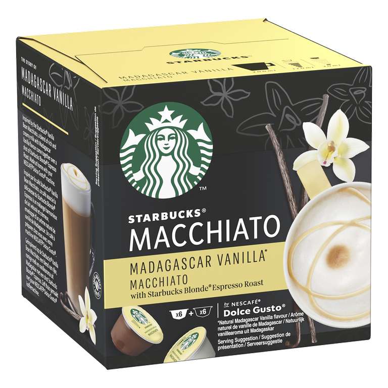 Boite de 12 Capsules Starbucks Madagascar Vanilla Macchiato - Compatible Dolce Gusto (Diverses variétés)