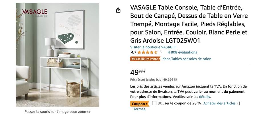 Chaise de salle à manger Vasagle (via coupon - Vendeur tiers) –