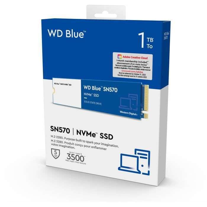 SSD interne M.2 NVMe Western Digital WD SN570 - 1 To (TLC 3D, Jusqu'à 3500-3000 Mo/s) + 3€ à cagnotter pour les CDAV