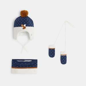 Bonnet Obaibi + snood + moufles coordonnés motif bleue fille - Du 3 Au 23 Mois