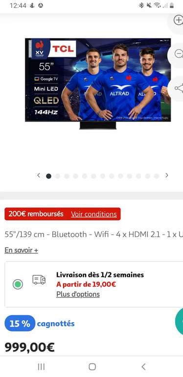 TV QLED 55" Tcl-55C845 - 4K Ultra HD, Smart TV (Via 149.85€ sur la carte de fidélité + 200€ d'ODR)