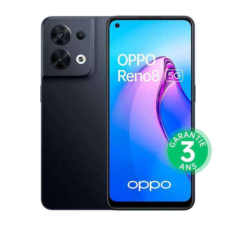 Smartphone 6.43" Oppo Reno 8 5G (8 Go RAM, 256 Go) + Écouteurs Enco Air 2 + bracelet connecté OPPO Band Style Vanille (Via ODR de 50€)