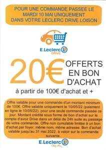 20€ offerts en bon d'achat dès 100€ de commande - Loison-sous-Lens (62)