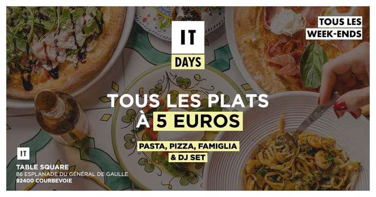 Tous les plats sur place à 5€ chaque week-end du mois de février - Italian Trattoria La Défense (92)