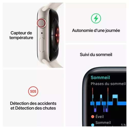 Montre connectée Apple Watch Series 8 GPS + Cellular, Boîtier en Aluminium 41 mm, Bracelet Sport - Lumière stellaire (en magasin)