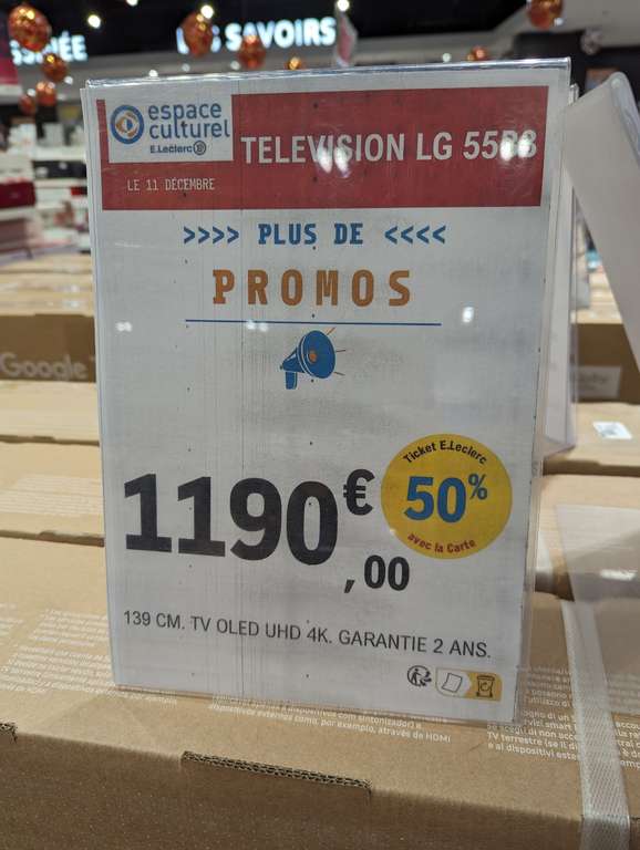 Télévision LG OLED 55b3 - Leclerc Saint Amand Les Eaux (59) (via 595€ cagnottés sur la carte fidélité)
