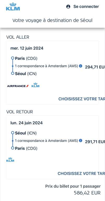 Vol Aller-retour Paris (CDG) <-> Séoul (ICN) - Du 12 au 24 Juin (Bagage cabine de 12 kg)