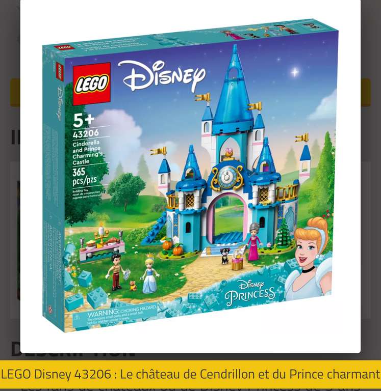 Jouet Lego Disney 43206 : Le Château de Cendrillon et du Prince Charmant (via 16,24€ sur carte de fidélité)