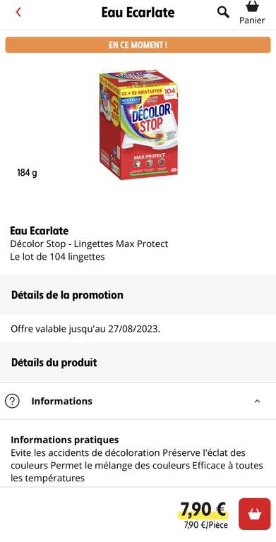 Boîte de 104 lingettes Eau écarlate Décolor Stop Max Protect - 52 lingettes + 52 gratuites