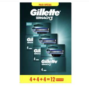 Paquet de 12 Lames Gillette Mach3 (Via 29,61€ sur la carte de fidélité)