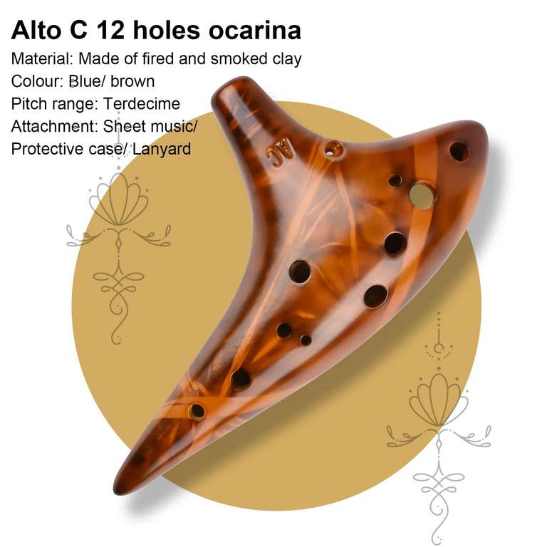 Ocarina Glovios Alto C - 12 trous, céramique naturelle, avec sac de protection, sangle de cou (vendeur tiers)