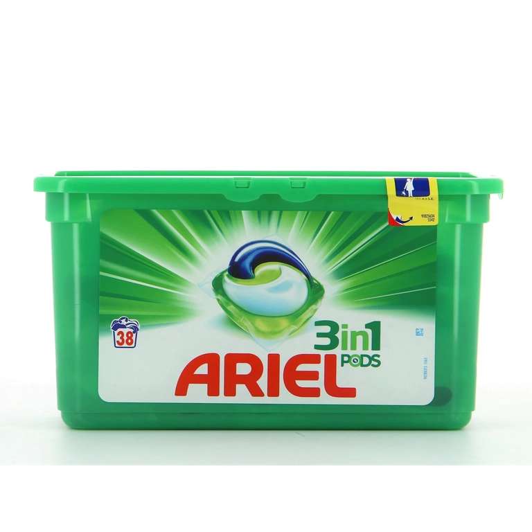 Boite 38 doses de lessive Ariel Pods+ Active - Différentes variétés (Via 19,22€ sur Carte Fidélité + BDR de 3€)