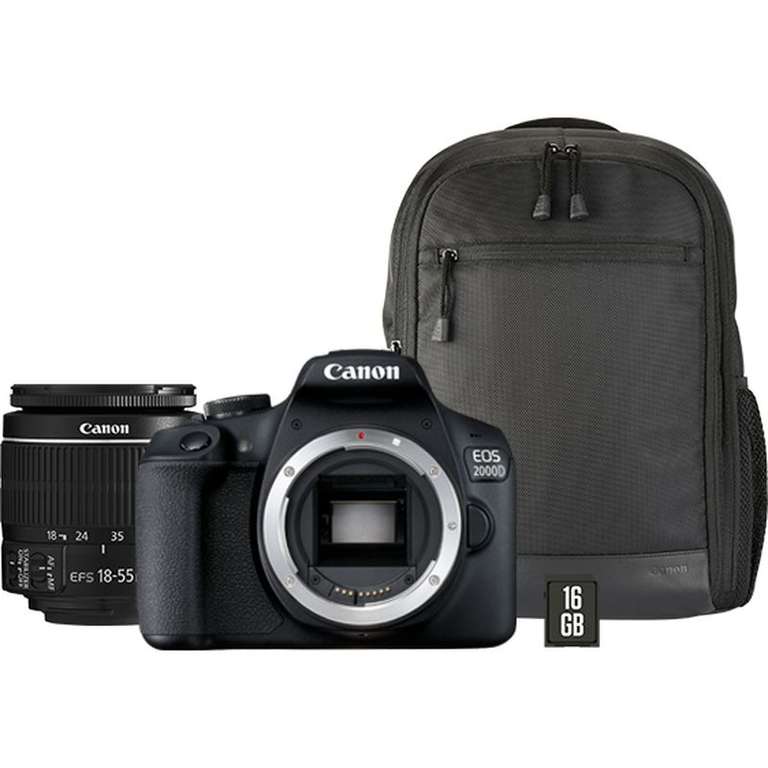 Kit Canon EOS 2000D + objectif EF-S 18-55mm IS II + sac à dos + carte SD